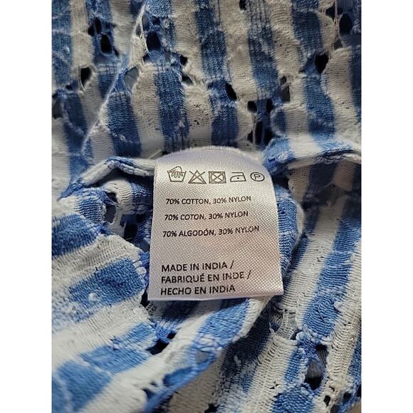 Anthropologie Blue Floral Striped Eyelet Cropped Ruffle Cardigan Women's One Sz - Picture 11 of 11